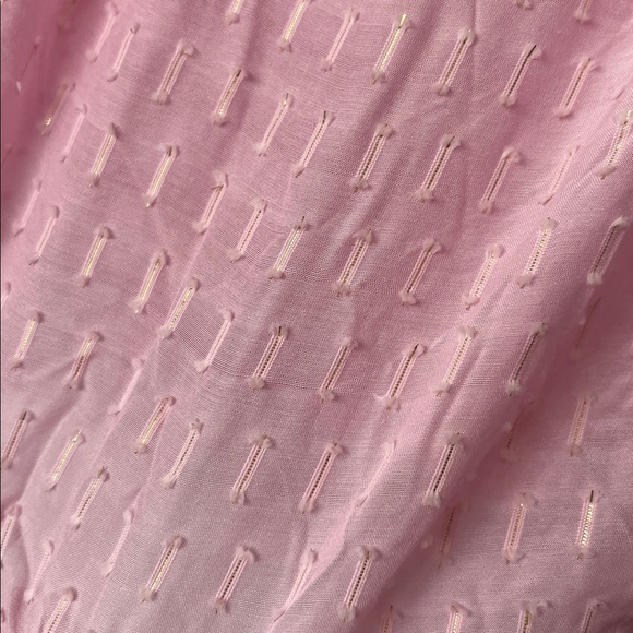 Marie Oliver Silk Light Pink & Metallic Gold Textured Smocked Tie Neck Blouse M - Picture 3 of 5